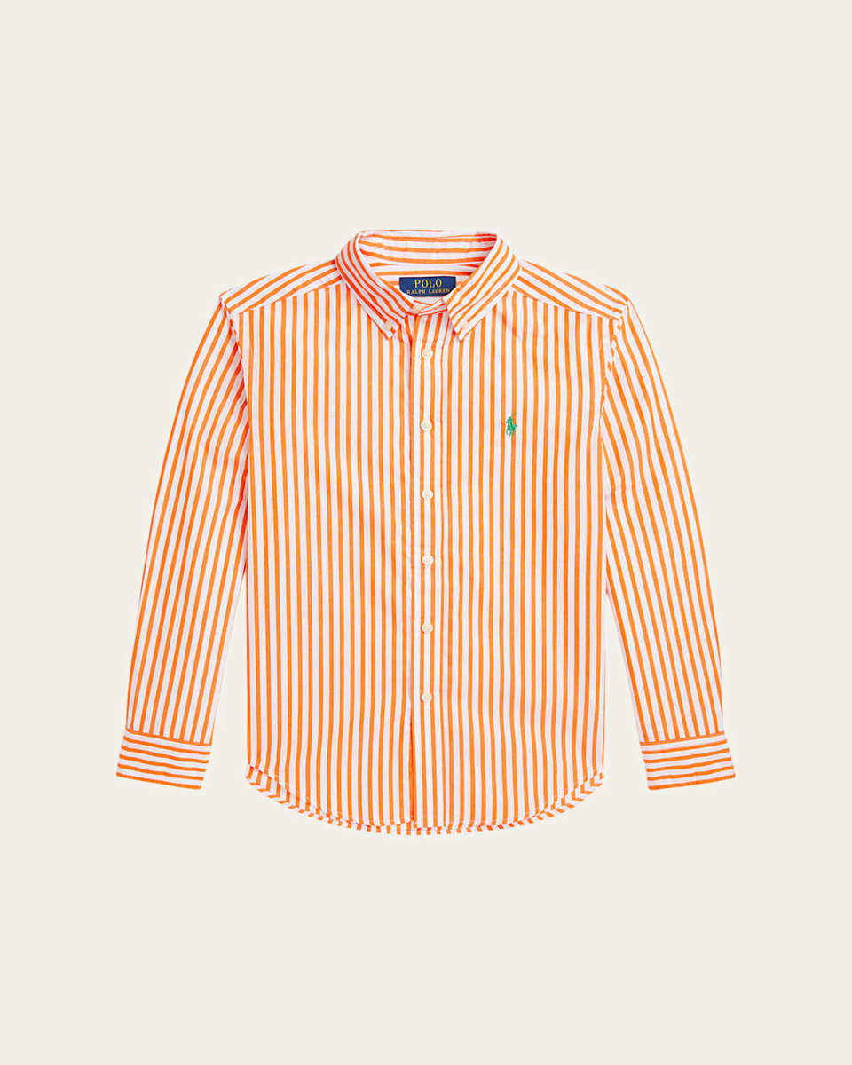 Boy's Striped Pony Embroidered Sport Shirt, Size S-XL